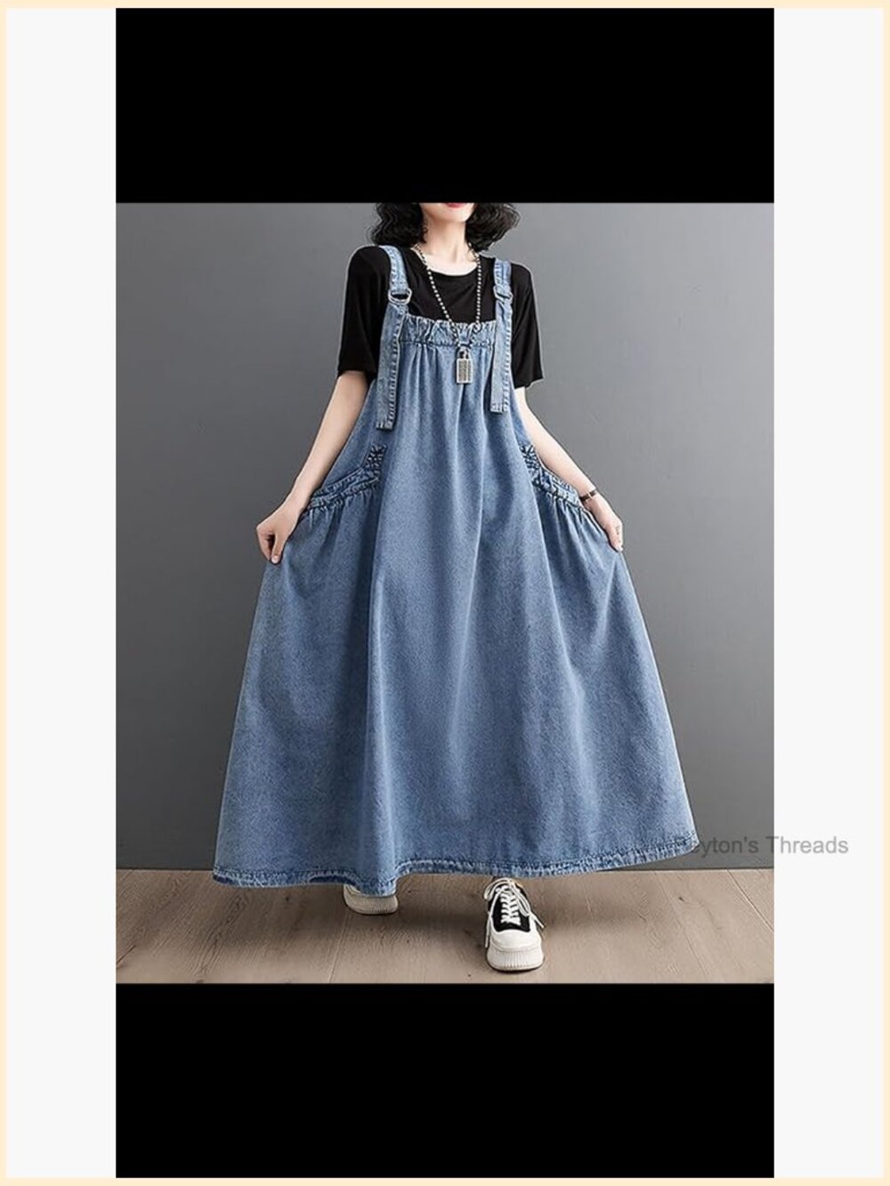 Womens Denim Jumper Dress Loose Baggy Maxi Adjustable Strap Wide Hem Oversize - Picture 7 of 7
